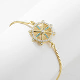 Gold-Plated CZ Round Helm Rudder Charm Bracelet