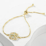 Gold-Plated CZ Round Helm Rudder Charm Bracelet
