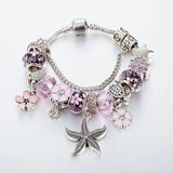 Pink Starfish Charm Bracelet for Women Flower Pendant Bracelet
