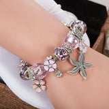 Pink Starfish Charm Bracelet for Women Flower Pendant Bracelet