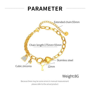 Women Statement Bracelet Bangle with Key Charm Jewelry