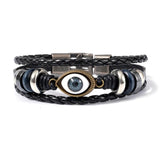 Evil Eye Round Beads Leather Bracelet For Men