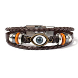 Evil Eye Round Beads Leather Bracelet For Men