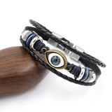 Evil Eye Round Beads Leather Bracelet For Men