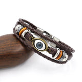Evil Eye Round Beads Leather Bracelet For Men
