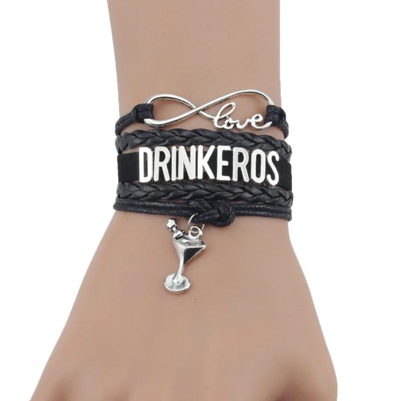 Infinity Love Winebowl Charm Leather Wrap Bracelet for Women Men