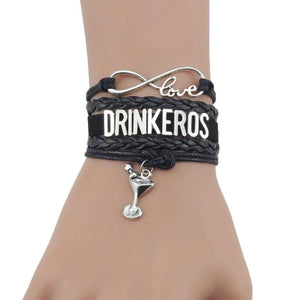 Infinity Love Winebowl Charm Leather Wrap Bracelet for Women Men
