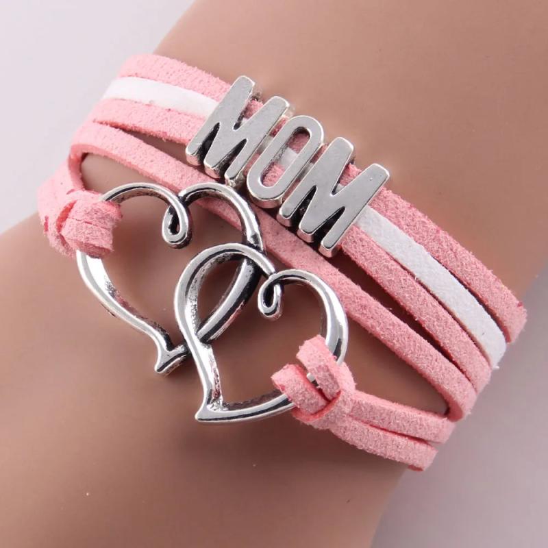 Mom Bracelet Double Heart Charm Suede Wrap Bracelets & Bangles For Women