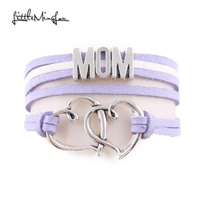 Mom Bracelet Double Heart Charm Suede Wrap Bracelets & Bangles For Women