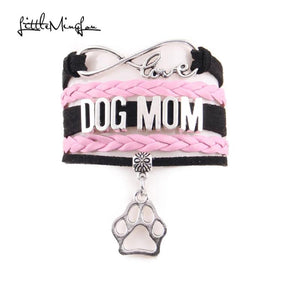 Infinity Love Dog Mom Bracelet Dog Paw Charm Leather Wrap Men Bracelets