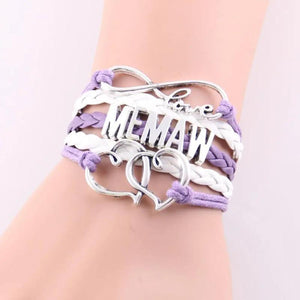 5 Styles Infinity Love MEMAW Bracelet Heart Feet Charm Leather Wrap Bracelets