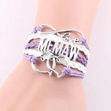 5 Styles Infinity Love MEMAW Bracelet Heart Feet Charm Leather Wrap Bracelets