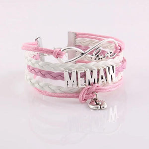 5 Styles Infinity Love MEMAW Bracelet Heart Feet Charm Leather Wrap Bracelets