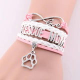 Minglou 3 Colors Infinity Love Rescue Mom Bracelet Dog Paw Charm Leather Wrap