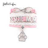 Minglou 3 Colors Infinity Love Rescue Mom Bracelet Dog Paw Charm Leather Wrap