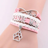 Minglou 3 Colors Infinity Love Rescue Mom Bracelet Dog Paw Charm Leather Wrap