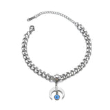 Evil Eye Charm Chain Bangle Bracelet Stainless Steel Jewelry Horns Crescent