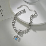 Evil Eye Charm Chain Bangle Bracelet Stainless Steel Jewelry Horns Crescent
