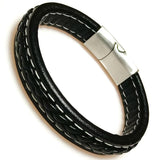 Men's Leather Bracelet Stainless Steel Clasp Wrap Bangle