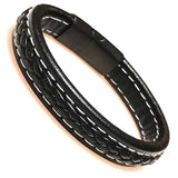 Men's Leather Bracelet Stainless Steel Clasp Wrap Bangle