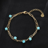 Punk Double Chain Bracelets for Women Boho Turquoise Charm Bangles