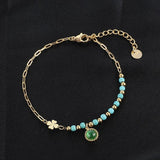 Punk Double Chain Bracelets for Women Boho Turquoise Charm Bangles