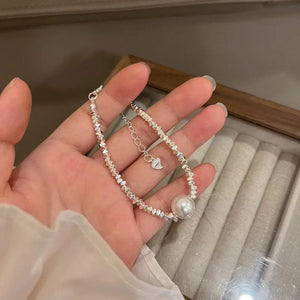 Sparkling Clavicle Chain Charm Bracelet with Pearls