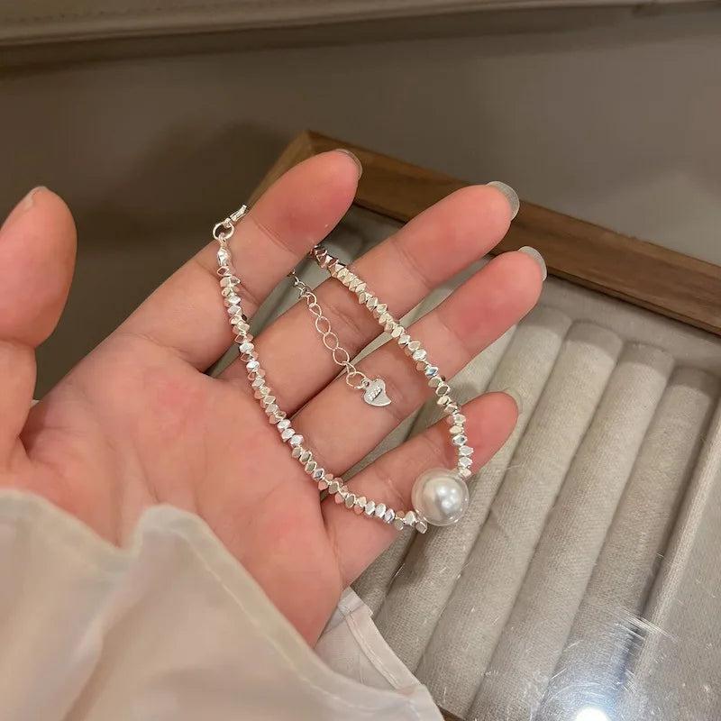 Sparkling Clavicle Chain Charm Bracelet with Pearls