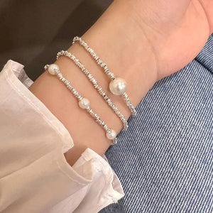 Sparkling Clavicle Chain Charm Bracelet with Pearls