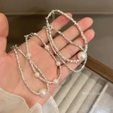 Sparkling Clavicle Chain Charm Bracelet with Pearls