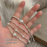 Sparkling Clavicle Chain Charm Bracelet with Pearls