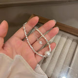 Sparkling Clavicle Chain Charm Bracelet with Pearls