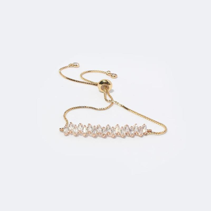 Gold-Plated CZ Love Heart Charm Bracelet Box Chain Jewelry Gift