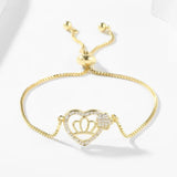 Gold-Plated CZ Love Heart Charm Bracelet Box Chain Jewelry Gift