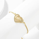 Gold-Plated CZ Love Heart Charm Bracelet Box Chain Jewelry Gift