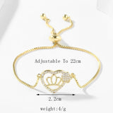 Gold-Plated CZ Love Heart Charm Bracelet Box Chain Jewelry Gift