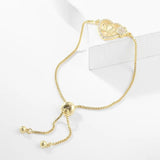 Gold-Plated CZ Love Heart Charm Bracelet Box Chain Jewelry Gift
