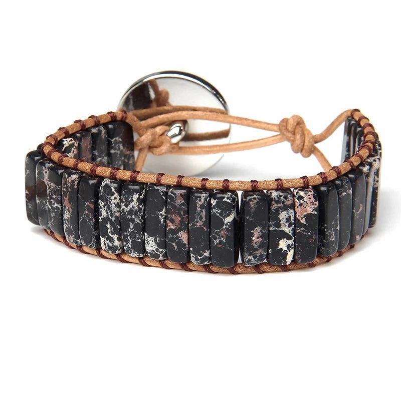 Natural Stone Leather Wrap Bracelet Charm Jewelry