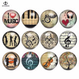 12pcs Mix Musical Note Glass Clip Charms 18mm Snap Button DIY Snaps Bracelet