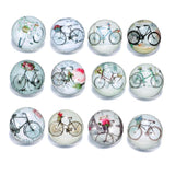 12pcs Vintage Bicycle Pattern 18mm Glass Snap Button DIY Charms Bracelet