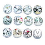 12pcs Vintage Bicycle Pattern 18mm Glass Snap Button DIY Charms Bracelet