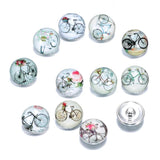 12pcs Vintage Bicycle Pattern 18mm Glass Snap Button DIY Charms Bracelet