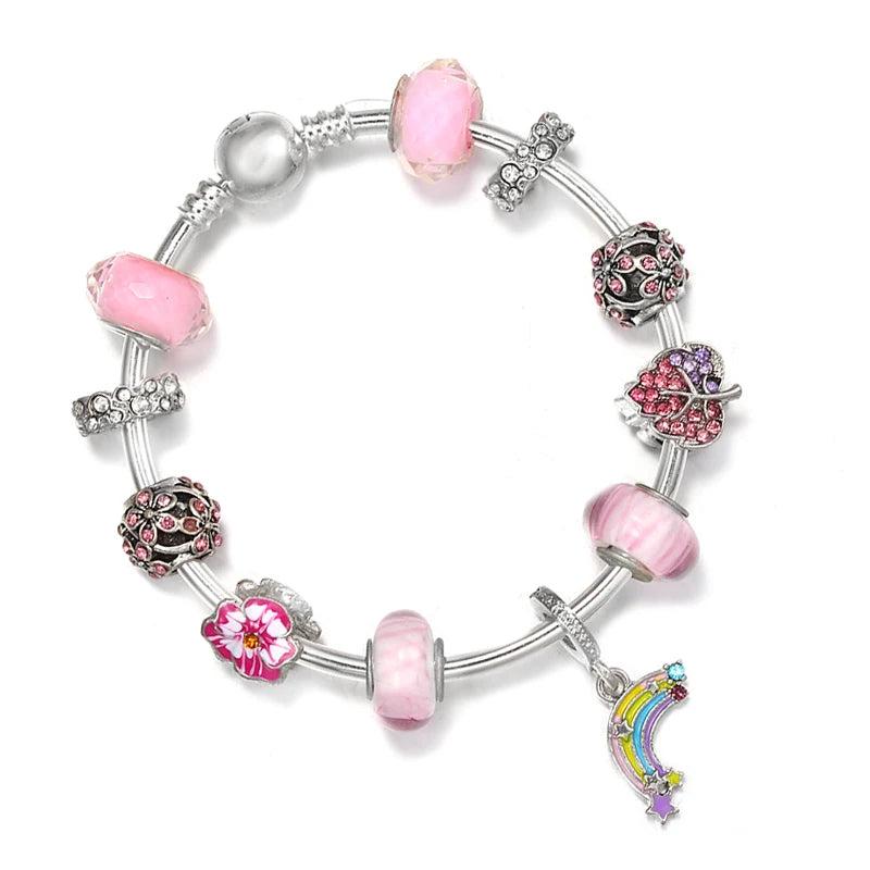 Romantic Rainbow & Pink Charm Bead Pendant Fits Bracelet For Women