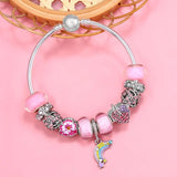 Romantic Rainbow & Pink Charm Bead Pendant Fits Bracelet For Women