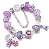 Purple Flower & Bell Flower & Butterfly Beads With Pendant For Charm Bracelet