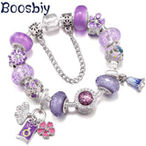 Purple Flower & Bell Flower & Butterfly Beads With Pendant For Charm Bracelet