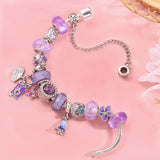 Purple Flower & Bell Flower & Butterfly Beads With Pendant For Charm Bracelet