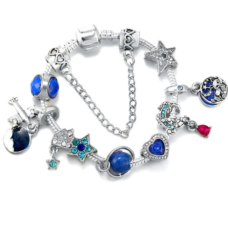 Starry Sky Moon Fox Charms Beads With Aircraft Pendants European Style Bracelet