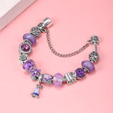 Purple Flowers Beads Pendant Charm Bracelet DIY Jewelry Gift