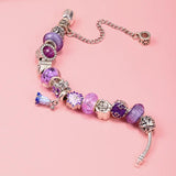 Purple Flowers Beads Pendant Charm Bracelet DIY Jewelry Gift